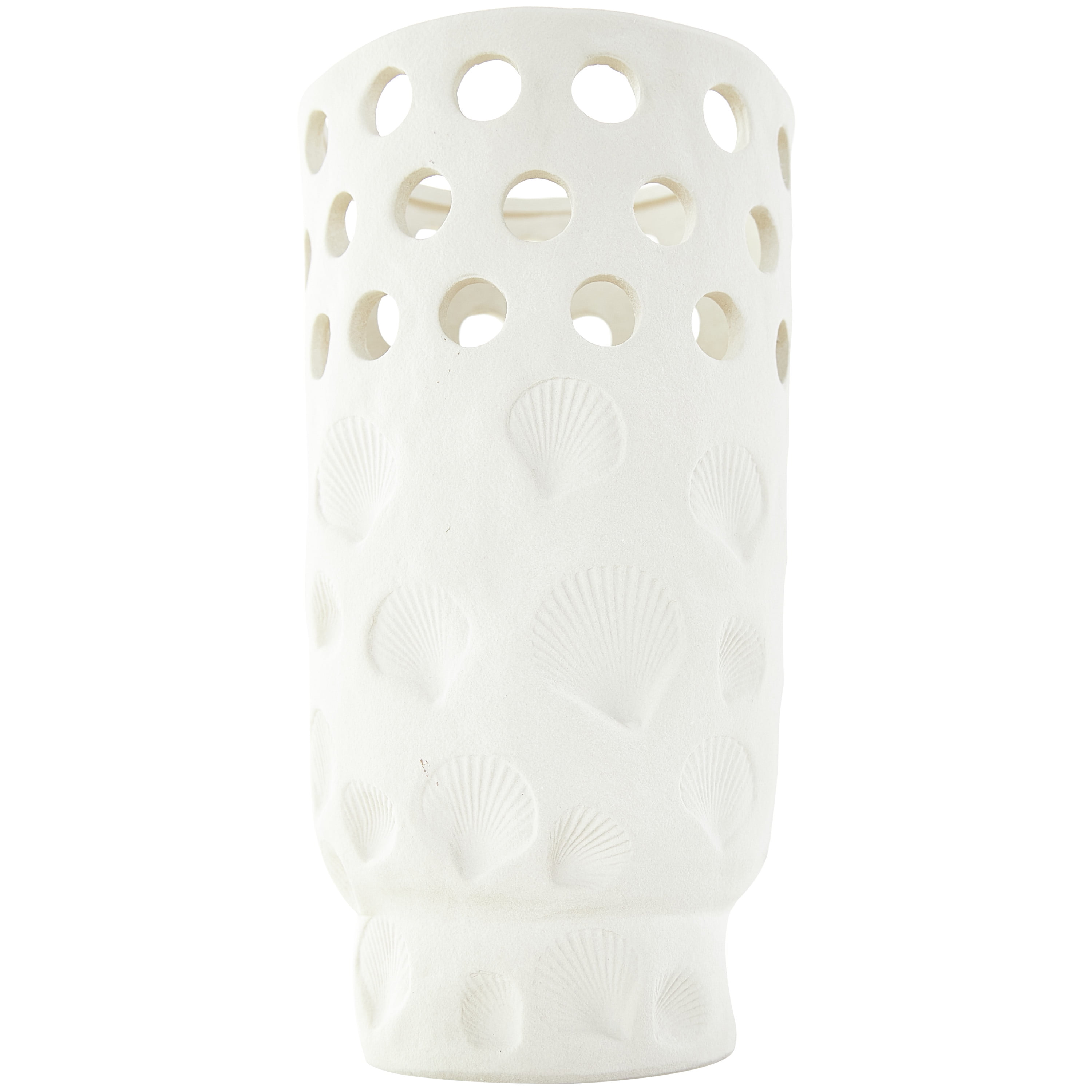 DecMode 13" Shell White Ceramic Vase with Circular Cutouts