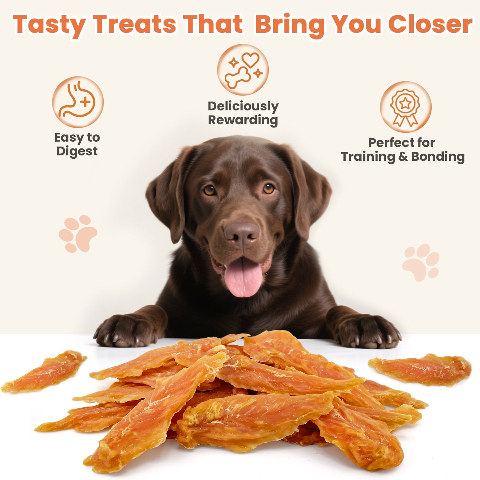 Petpuro Chicken Jerky Dog Treats, Grain-Free Chewy Strips for Small Medium Large Dogs, 1.35 Pound