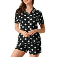 thumbnail image 1 of Conjunto de Pijama Allegra K Manga Corta Lunares Cuello de Muesca con Botones para Mujer Negro S, 1 of 6