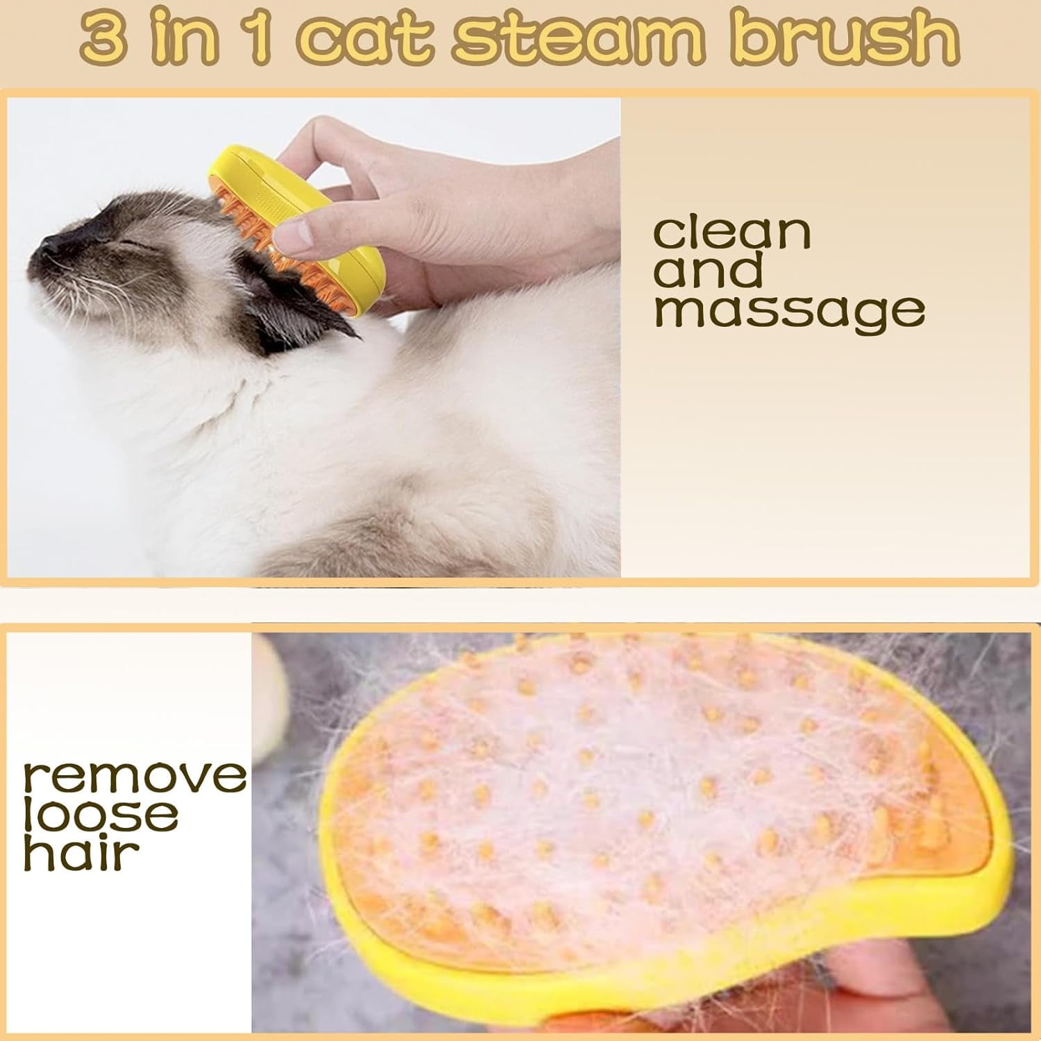 Cat Steam Brush, Steamy Cat Brush - 3 in1 Cat Steamy Brush, Cat Brush for Massage, Steam Brush for Cats, Cat Brush with Steam, Cat Brush Steamer for Removing Tangled, Cat Steam Brush for Cat