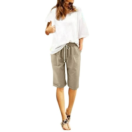 Women Summer Pants Plus Jean Shorts for Women Size High Waisted Shorts Plus Size Boy Shorts Underwear for Women Lacing Beach Workout Pocket Women s Shorts Casual Plus Size Five Point Pants