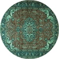 thumbnail image 1 of Ahgly Company Indoor Round Medallion Turquoise Blue Traditional Area Rugs, 7' Round, 1 of 4