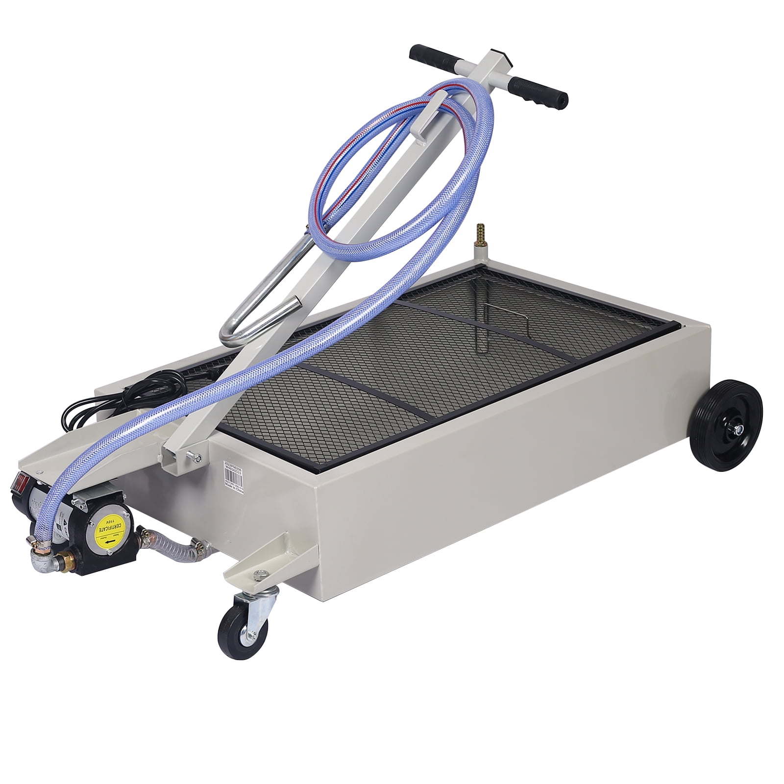 Oil Drain Pan 20 Gallon Oil Drain Tank with Electric Pump, Portable Low Profile Oil Drain Pan, Large Capacity Truck Oil Change Pan with Hose, Swivel Casters Wheels for Car SUV Trucks, Gray