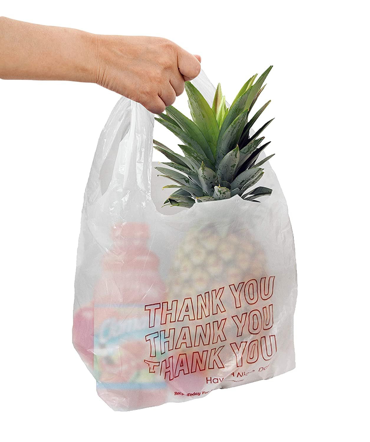 100pcs T Shirt Bags Plastic Grocery Shopping Carry Out Thank You 11.5"x6"x21" 