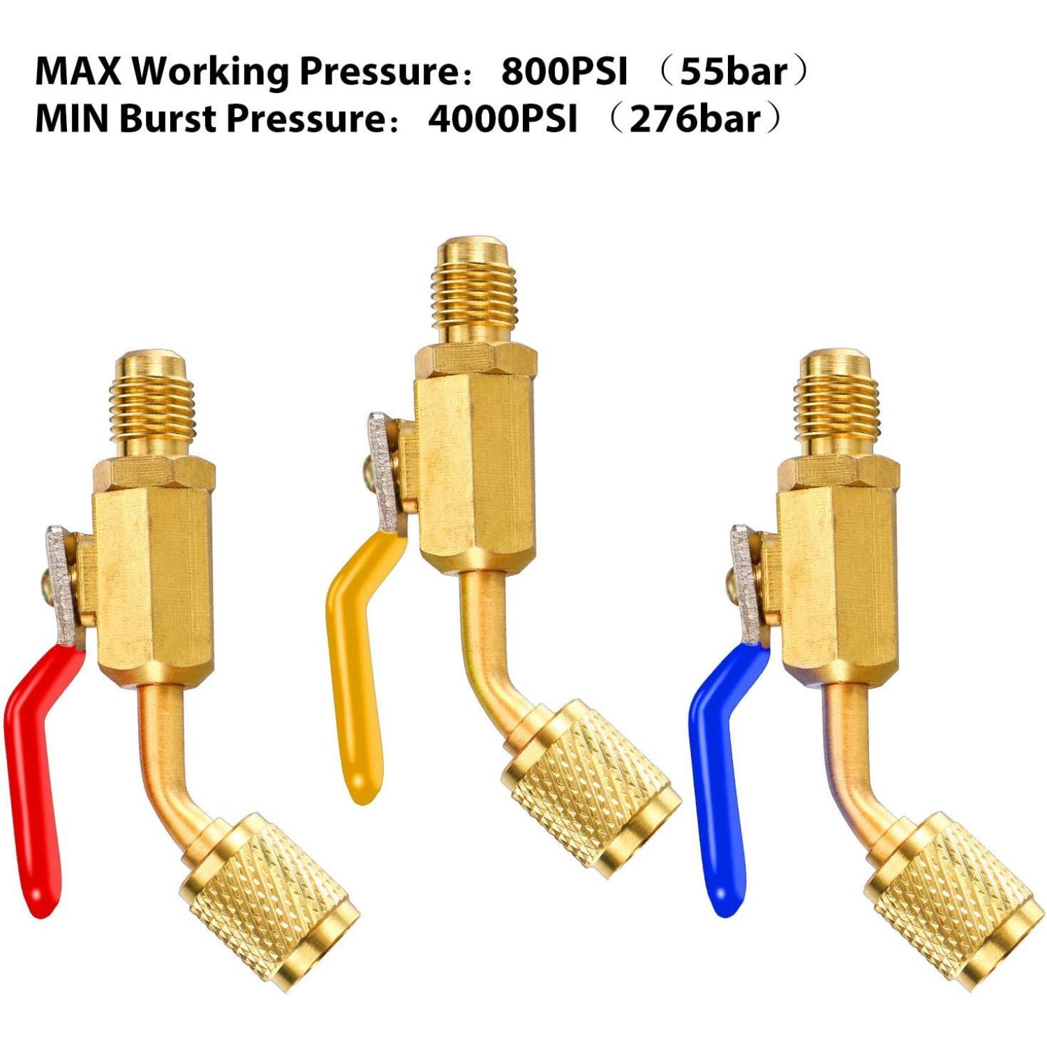 7pcs Air Conditioning Refrigerant Angled Compact Ball Valve,1/ 4 Inch for R410A R134A R12 R22 HVAC and R410A Adapter 5/ 16 Inch Female To 1/ 4 Inch Male Flare for Mini Split System,Hand Tools Kits