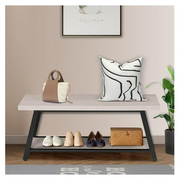 Rustic Farmhouse Mudroom Entryway Bench, Industrial , Ideal for Shoe Storage, Indoor Foyer, Wood, Metal, 43" Long, Light Grey and Black 18.5"H