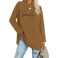 thumbnail image 2 of Women's Plus Size Pure Color Round Neck Long Sleeved Casual Blouse Tunic Top for Everyday Wear, 2 of 2