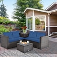 thumbnail image 1 of Costway 4PCS Outdoor Patio Rattan Furniture Set Cushioned Loveseat Storage Table Navy, 1 of 10