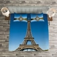 thumbnail image 3 of Ambesonne Paris Quilted Bedspread Set 3 Pcs, Eiffel Water Reflection, King Size, Green Grey Blue, 3 of 3
