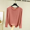 thumbnail image 2 of Womens Long Sleeve Undershirts 2026 Spring Lettuce Trim Base Layer Tops Crew Neck Underwear Top Lounge Homewear, 2 of 8