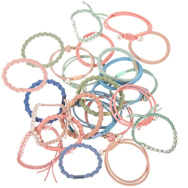 GOOHOCHY 20 piezas de anillos de perlas para el cabello, cuerdas elásticas para el cabello, sujetadores para el cabello, coleteros tejidos