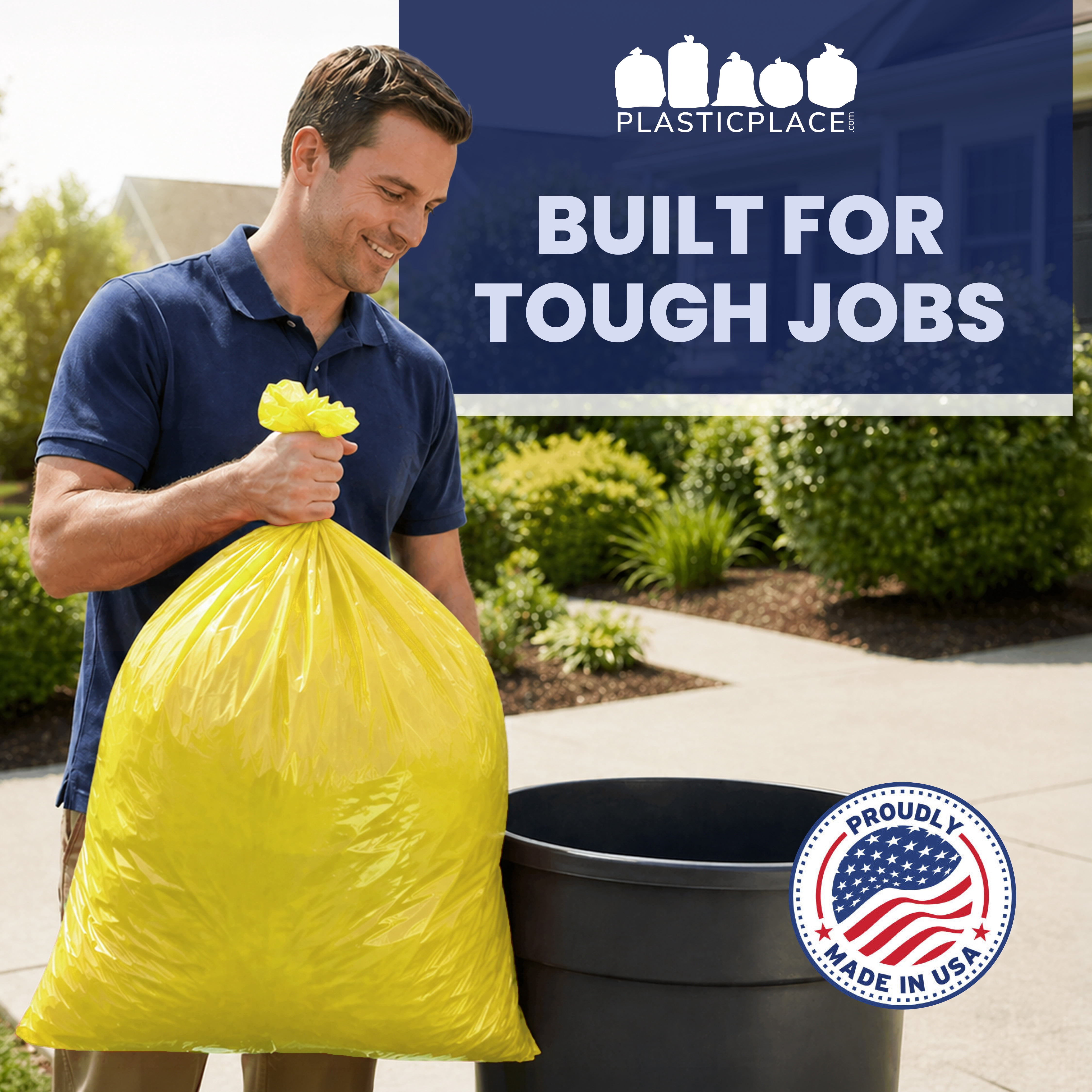 Plasticplace 55-60 Gallon Trash Bags │ 1.2 Mil │ Yellow Heavy Duty Garbage Can Liners │ 38” x 58” (50 Count)
