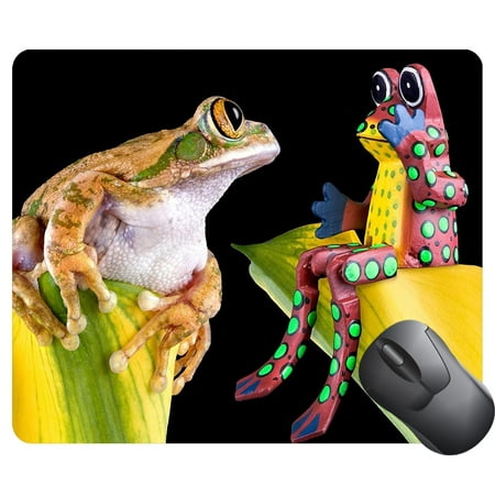 POPCreation A big eyed tree frog is looking at a toy frog that seems surprised Mouse pads Gaming Mouse Pad 9.84x7.87