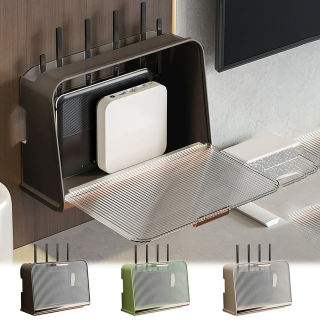 Xihbxyly Caja de Almacenamiento para Router, Organizador de Regleta, Diseño de Partición Ajustable, Gestión de Cables Ordenada, Material Ignífugo, para Uso En Casa o En La Oficina, Verde Claro/Beige/
