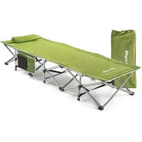 Alpcour Compact Folding Camping Cot - Single Person, Heavy Duty, Indoor & Outdoor Bed with Pillow - Army Green