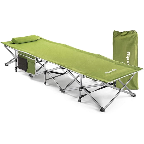 Alpcour Folding Camping Cot – Extra Strong Single Person Small-Collapsing Bed in a Bag w/Pillow for Indoor & Outdoor Use – Deluxe Comfortable Extra Heavy Duty Design Holds Adults & Kids Up to 440 Lbs