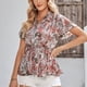 thumbnail image 2 of Camiseta de verano con dobladillo con volantes y cintura elástica con estampado floral y cuello en V de manga corta para mujer, 2 of 8