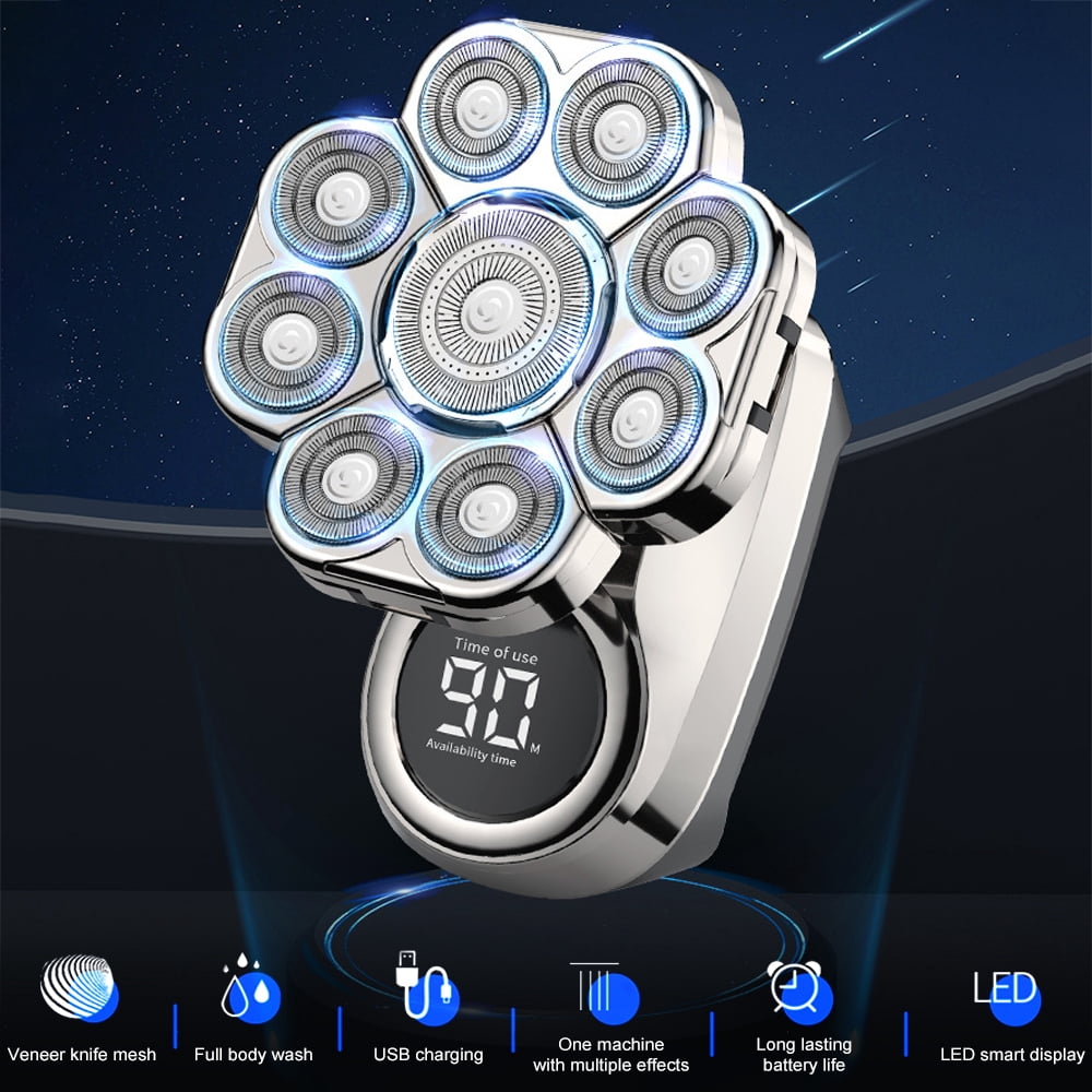 9D 6in1 Rotary Shaver Cordless Hair Trimmer Bald Head Razor Electric Men Wet Dry