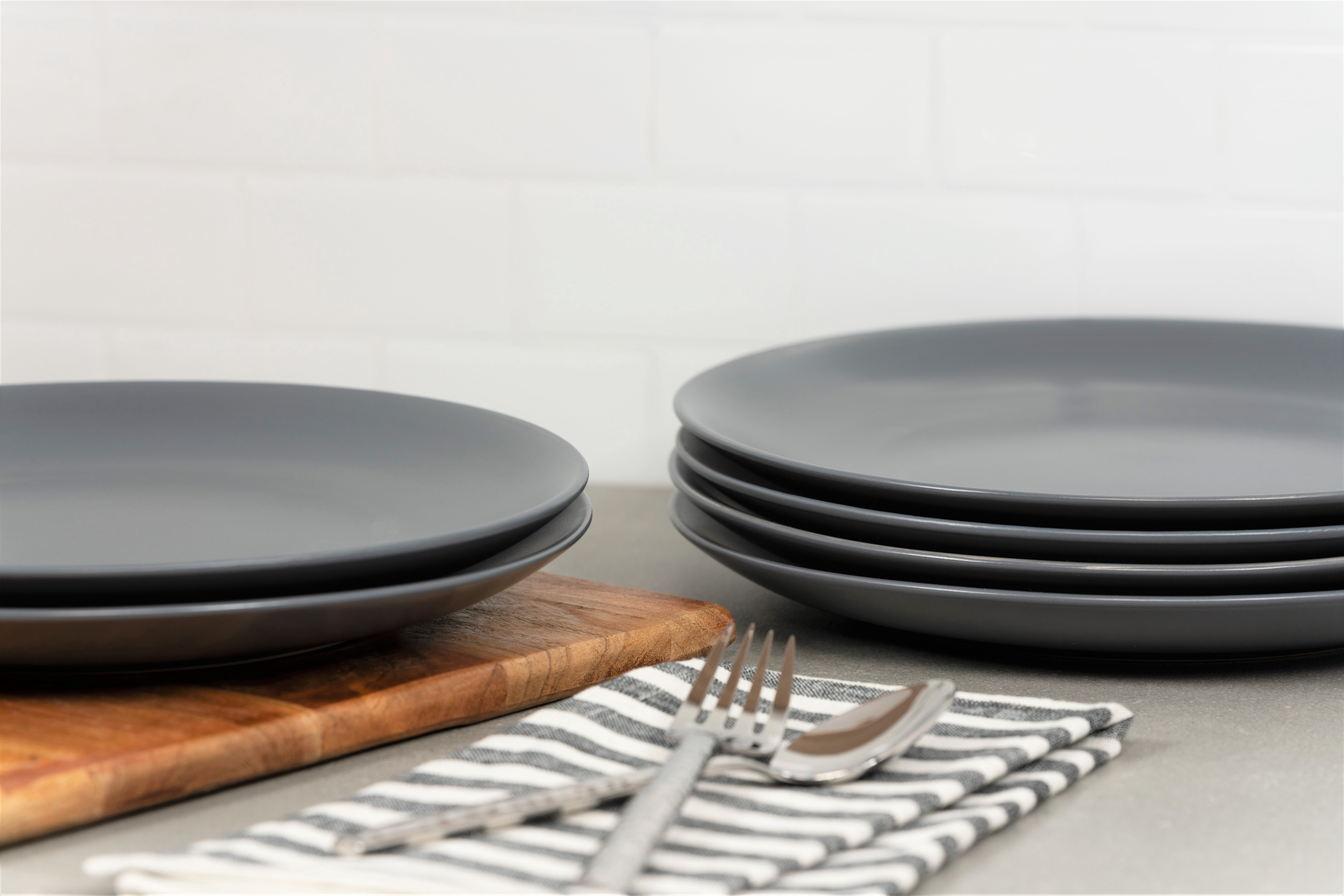 10 Strawberry Street Wazee Matte 10.5" Coupe Stoneware Dinner Plate, Set of 6, Charcoal Gray