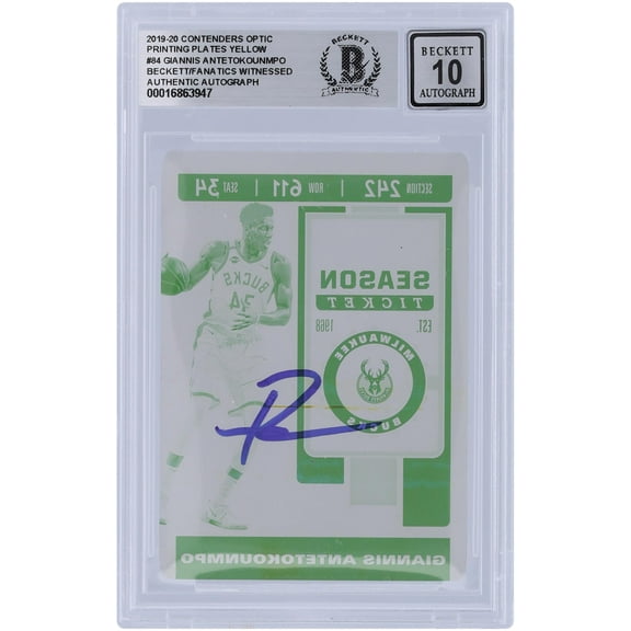 Giannis Antetokounmpo Milwaukee Bucks Autographed 2019-20 Panini Contenders Optic Printing Plate #84 #1/1 Beckett Fanatics Witnessed Authenticated 10 Card - Fanatics Authentic Certified