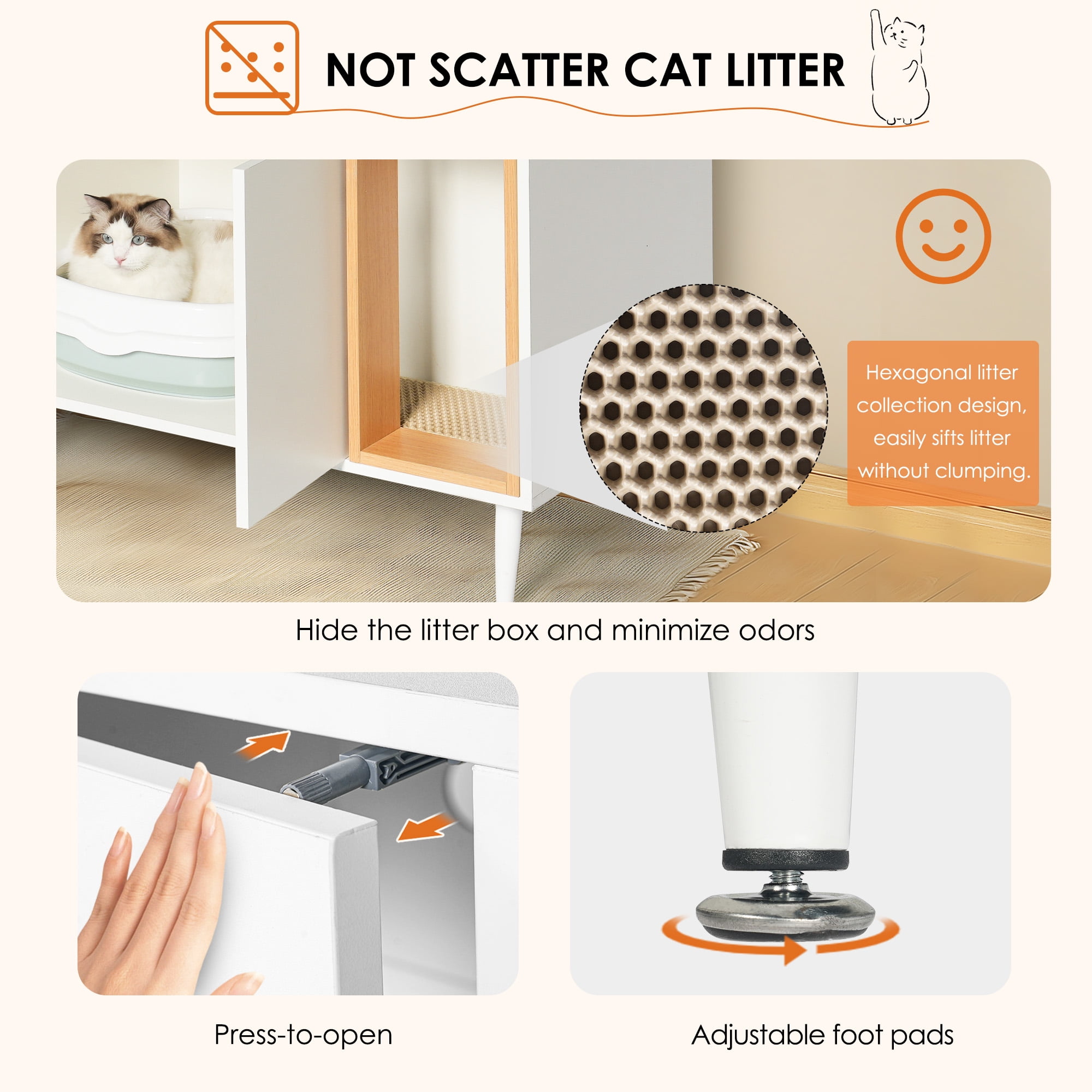 Kadyn 32" Wooden Cat Litter Box Enclosure Furniture with Divider, Large Hidden Litter Box for Bathroom Sink Cabinet, Cat House Washroom, White