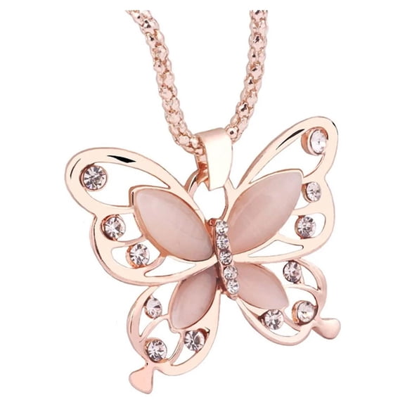 DESIGNICE Fashion Women Rose Gold Opal Pendant Long Chain Necklace Jewelry