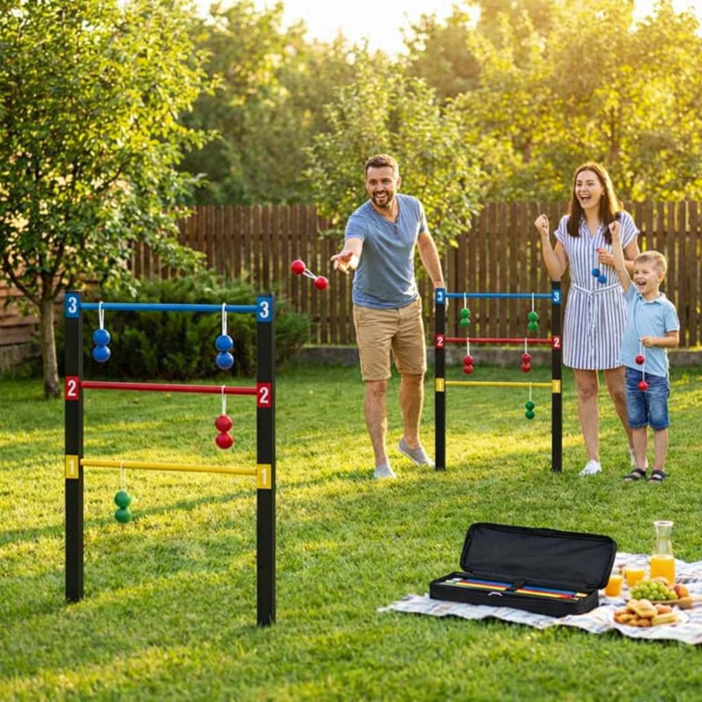 Bolaball Wooden Ladder Toss Game – Outdoor Ladder Ball Set for Backyard, Beach & Tailgating | Durable Wooden Frame | Soft Rubber Bolas | Carrying Case Included | Easy Assembly Family Yard Game