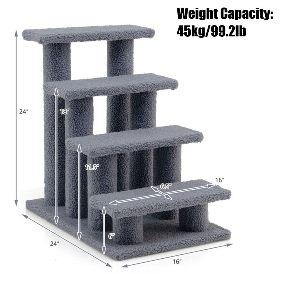 Kadyn Cat Tree for Large Cat, Cat Tower Heavy Duty, Extra Tall Cat Condo, 24 Inch 4-Step Pet Stairs Carpeted Ladder Ramp Scratching Post Cat Tree Climber-Gray