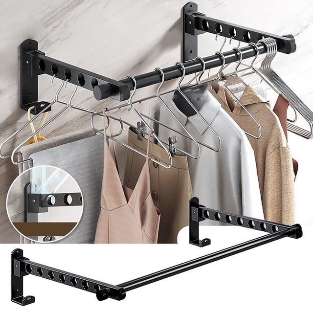Clearance Items!Ymkly Storage Rack,Wall Decor,Creative Stacked Clothes Hanger Wall Mounted Wall Without Punching Retractable Clothes Hanger With Foldable Pole Bathroom And B,Bathroom Storage