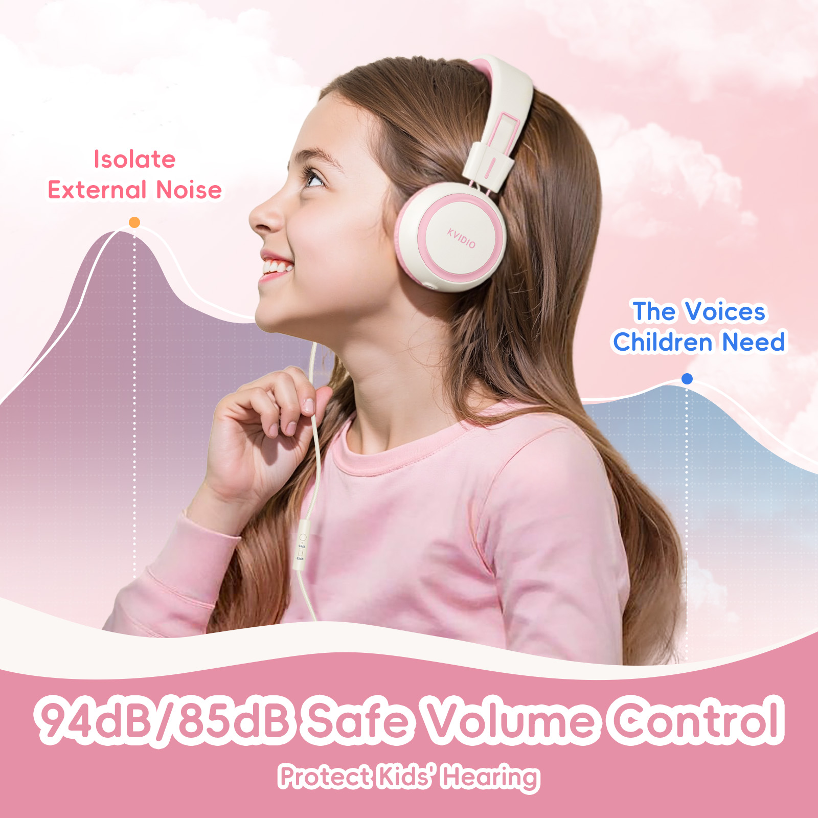 KVIDIO Kids Wired Headphones with Safe Volume Limiter, Pink photo 2