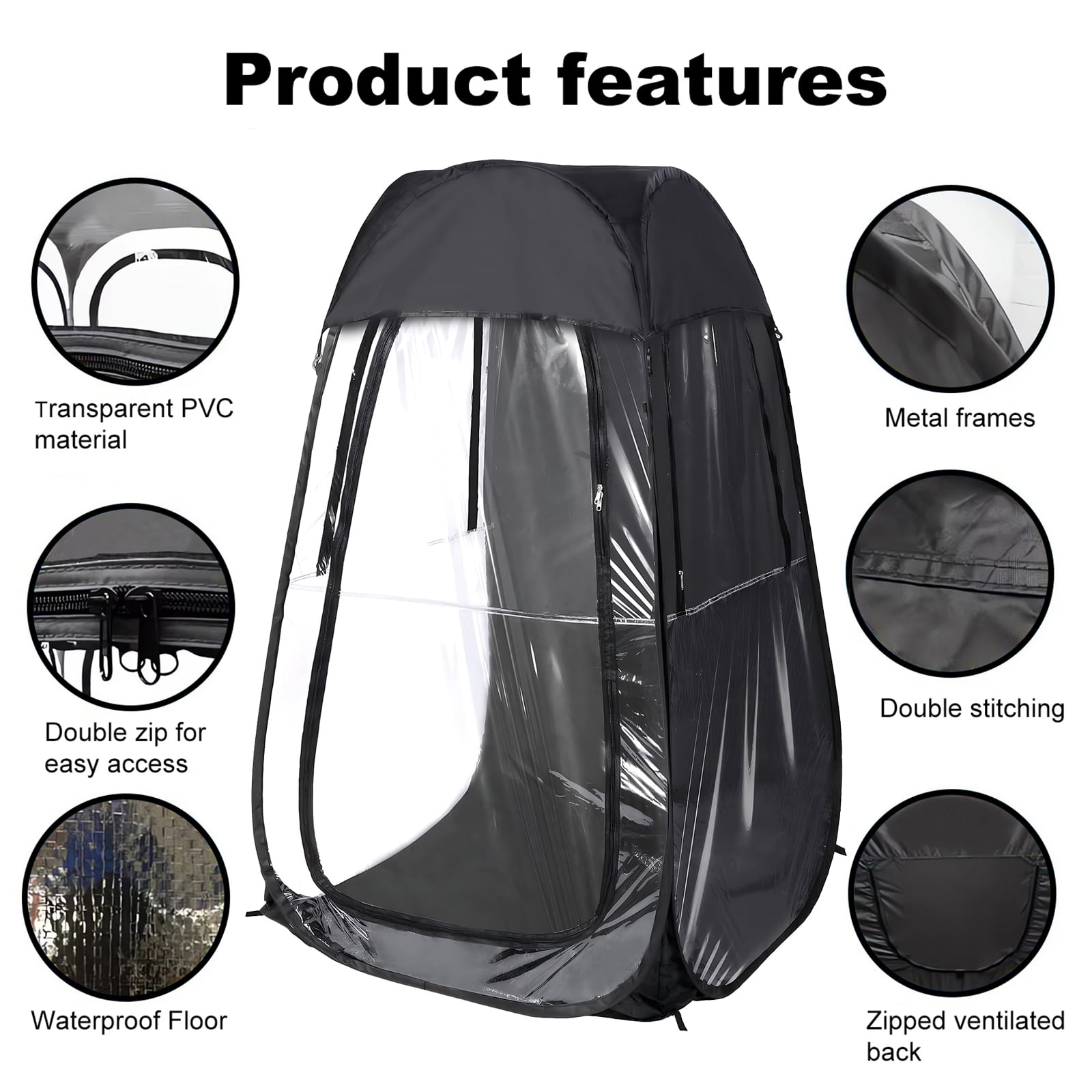 LuckyNote Portable Pop Up Canopy Tent, Instant Shelter for Outdoor Sports Events, Fishing and Camping, Wind and Rain Protection, Black