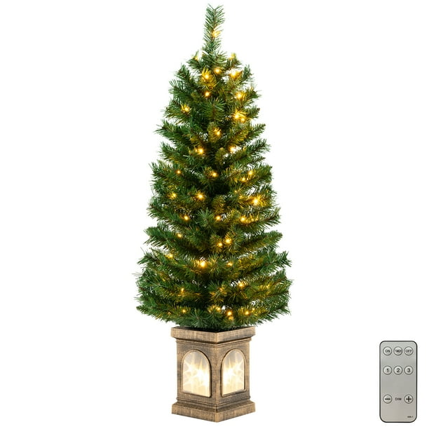Costway Árbol de Navidad en maceta preiluminado, decoración de entrada Artificial con 3 modos de iluminación, 1 unidad, 120 cm