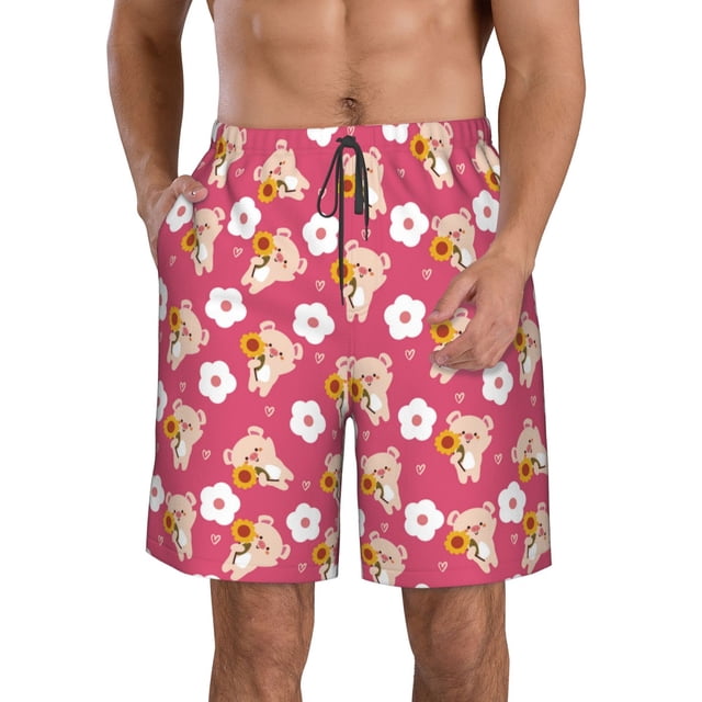 Balery Piggy Sunflower Traje de Baño Estilo Hawaiano para Hombre, Shorts de Secado Rápido con Bolsillos-XX-Large