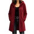 thumbnail image 4 of MOONDU Women's Faux Suede Coat Pea Coat Hooded Button Down Mid-Length Drawstring Long Sleeve with Pockets Casual Fall Winter Daily Wear Top 8 Colors, 4 of 8