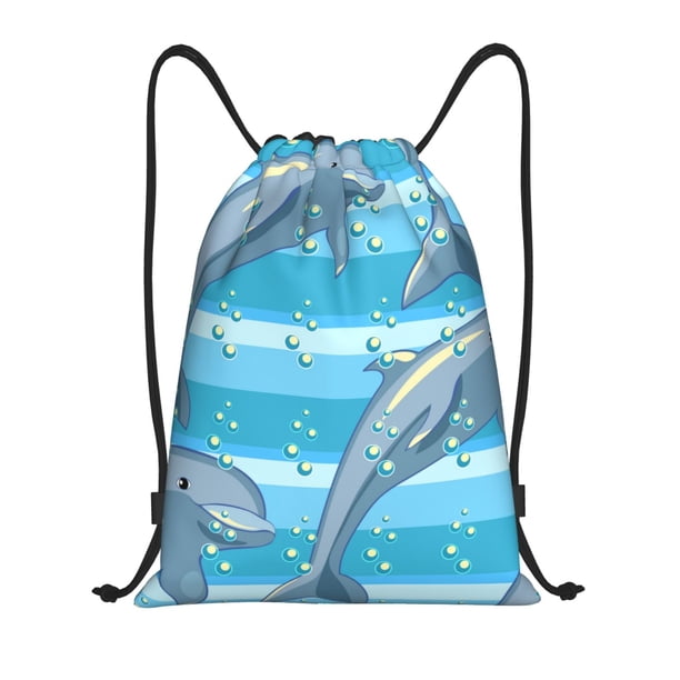 Fotbe Dolphin Bolsa Mochila con Cordón Estampada, Bolsa de Gimnasio Deportiva, Bolsa Cinch, Bolsa con Cordón para Hombres y Mujeres-Small
