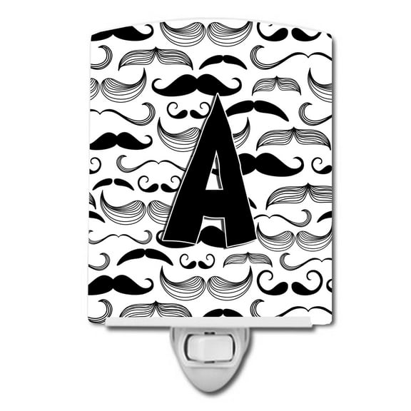 Caroline's Treasures CJ2009-ACNL Letter A Moustache Initial Ceramic Night Light, 6x4x3", multicolor
