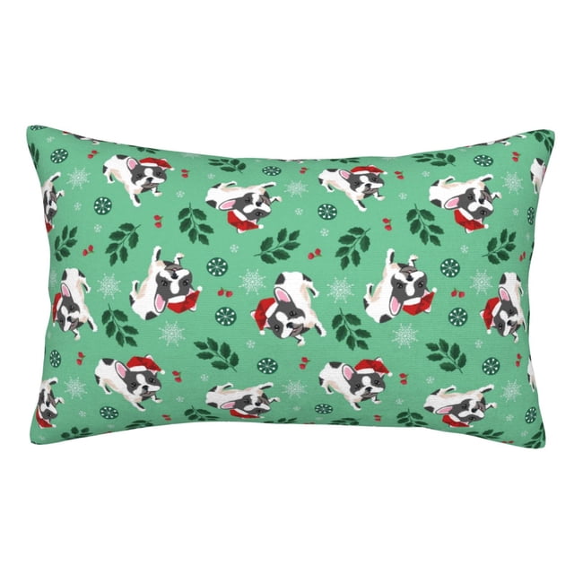 Fotbe Christmas French Bulldog Funda de Almohada Decorativa Estilo Occidental, Lujo en Algodón, Fundas para Almohadas King, Cojín Estampado para Decoración del Hogar-20"x30"