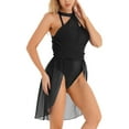 thumbnail image 3 of Venjoe Women's Lyrical Dance Dress Ruched Chiffon Back Strappy Sleeveless Leotard Dress Dancewear Black L, 3 of 7