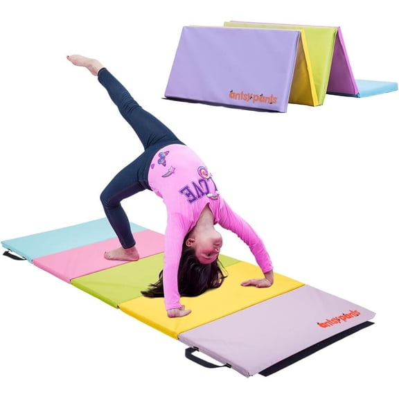 Antsy Pants Tumbling Mat – Gymnastics Mat, Easy to Clean, Sturdy, Foldable Tumbling Mat for Kids, Padded, Portable, Carrying Handle, Gymnastics Equipment for Activity Play, Pastel Colors