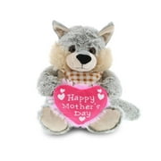 Dollibu Happy Mother's Day Stuffed Animal, Heart Message for best Mommy, Grandma, Wife, Step Mom, Mama - Cute Soft Adorable Sentiment Plush Teddy Bear - Surprise Present Gift Arrangement - Wolf