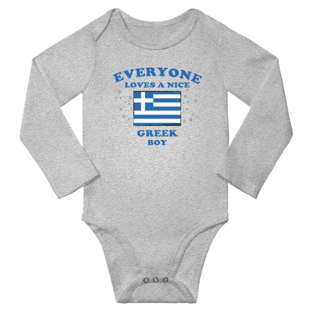 

Everyone Loves a Nice Greek Boy Baby Long Slevve Bodysuits (Gray 12-18 Months)