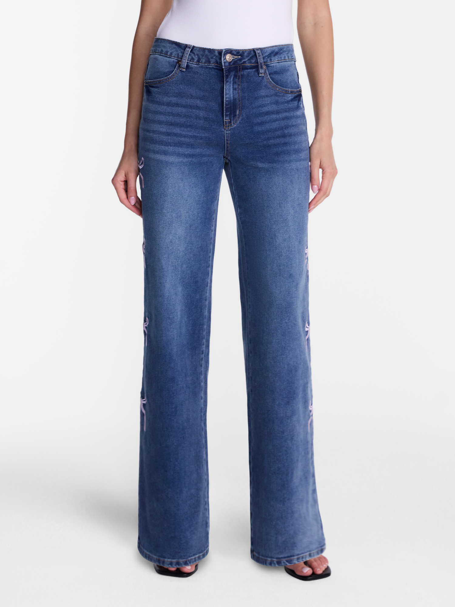 Madden NYC Women’s Ultra 90's Jeans with Bow Embroidery, 32'' Inseam, Sizes 00-18