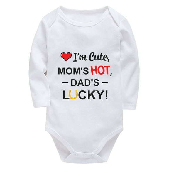 I'm Cute Mom's Hot Dads Lucky Plain Onesie Long Sleeve Boys Outfit White Baby Onesie 0-3 Months Gender Neutral
