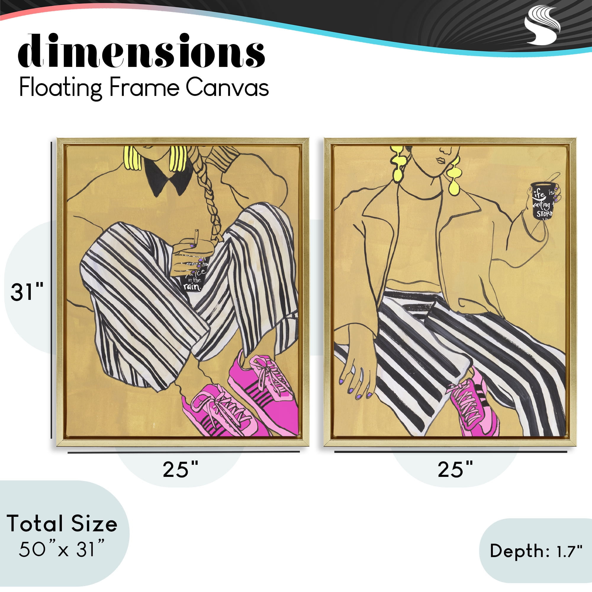 Stupell Industries Crimson Thread Fashion Poses 2 Piece Gold Framed Floater Canvas Set, design by Melissa Wang