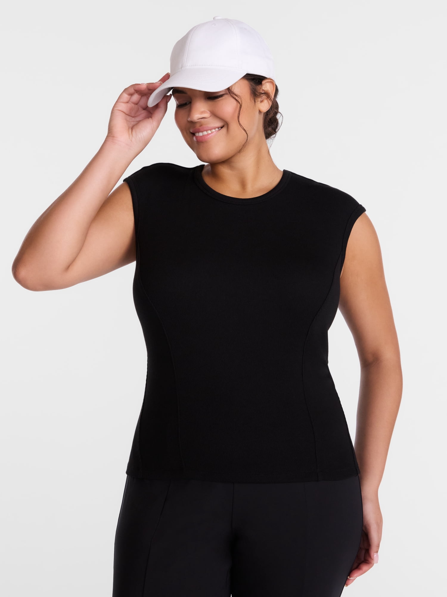 Avia Women's Ribbed Top with Cap Sleeves, Sizes XS-XXL