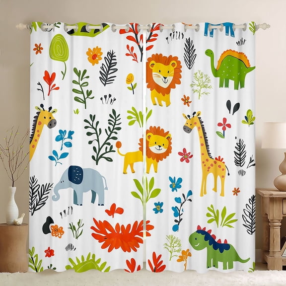 Castle Fairy Elephant Giraffe Black Out Curtains,Wildlife Curtains Pack of 2 (42x63 Each)