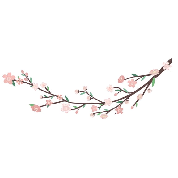 Cherry Blossom Branch with Chinese Theme Art Design for Women's Room Vinyl Wall Decal - Beautiful Pink Flower Artwork for Girl's Bedroom Wall Decoration 40" x 12"