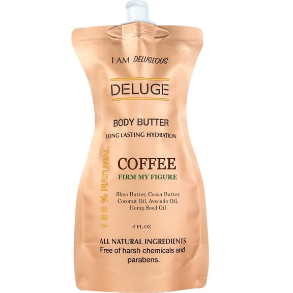 Deluge Coffee Body Butter with Shea Butter, Coconut Oil, Jojoba Oil, Hemp Seed Oil & Avocado Oil – Deep Hydration & Skin Firming Formula (6 oz)