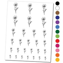 Hand Drawn Cosmos Flower Water Resistant Temporary Tattoo Set Fake Body Art Collection - Dark Green