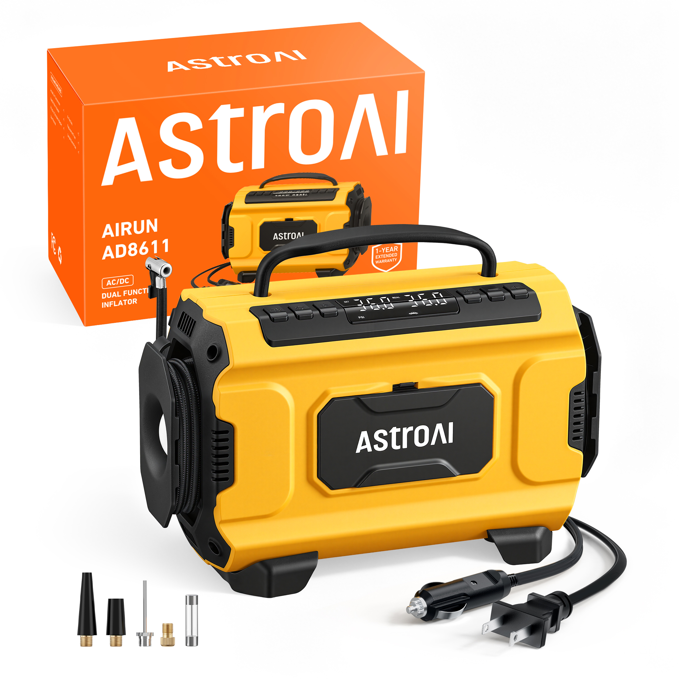 AstroAI Tire Inflator Air Compressor Portable Electric Pump for Tires, Air Pump with Dual Metal Motors Dual Power Sources 12V DC/110V AC
